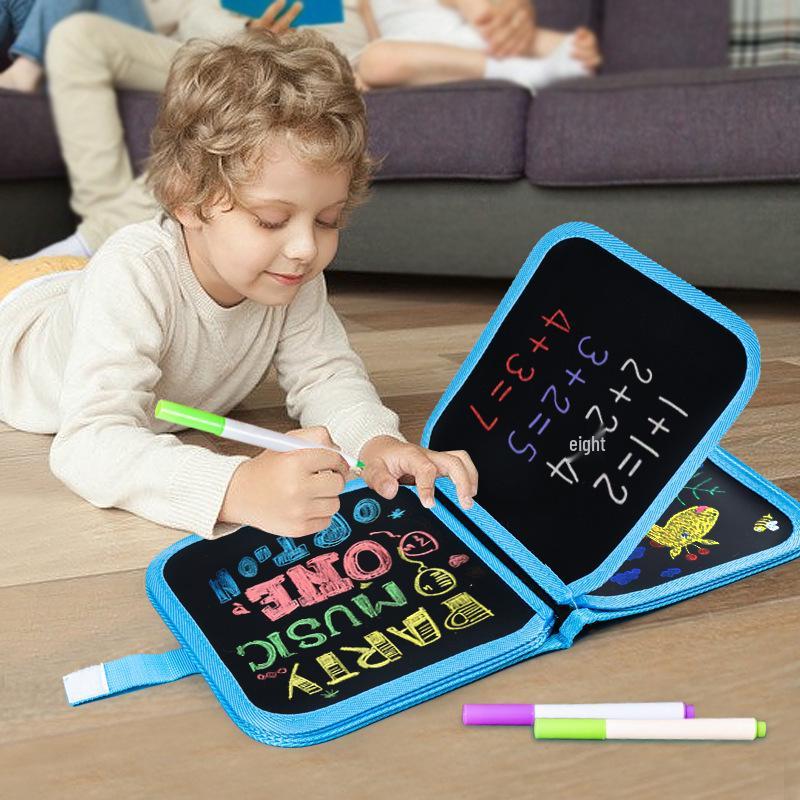 Portable Children's Folding Blackboard: Reusable Chalk Drawing Board and Erasable Graffiti Book for Home.