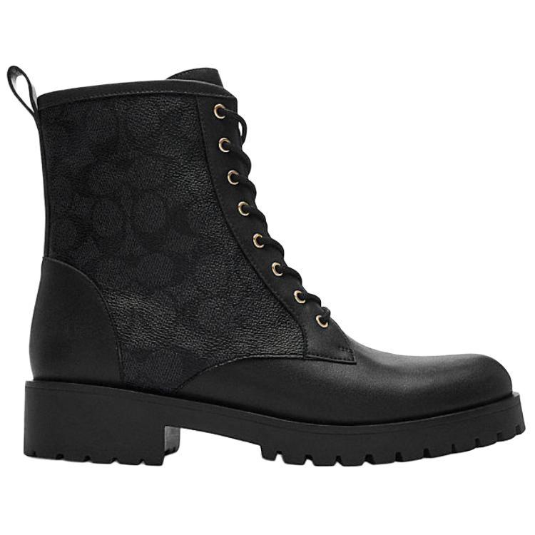 Coach Leather Printed Lace-Up Short Martin Boots Women Boots Black CX881-BKCQ