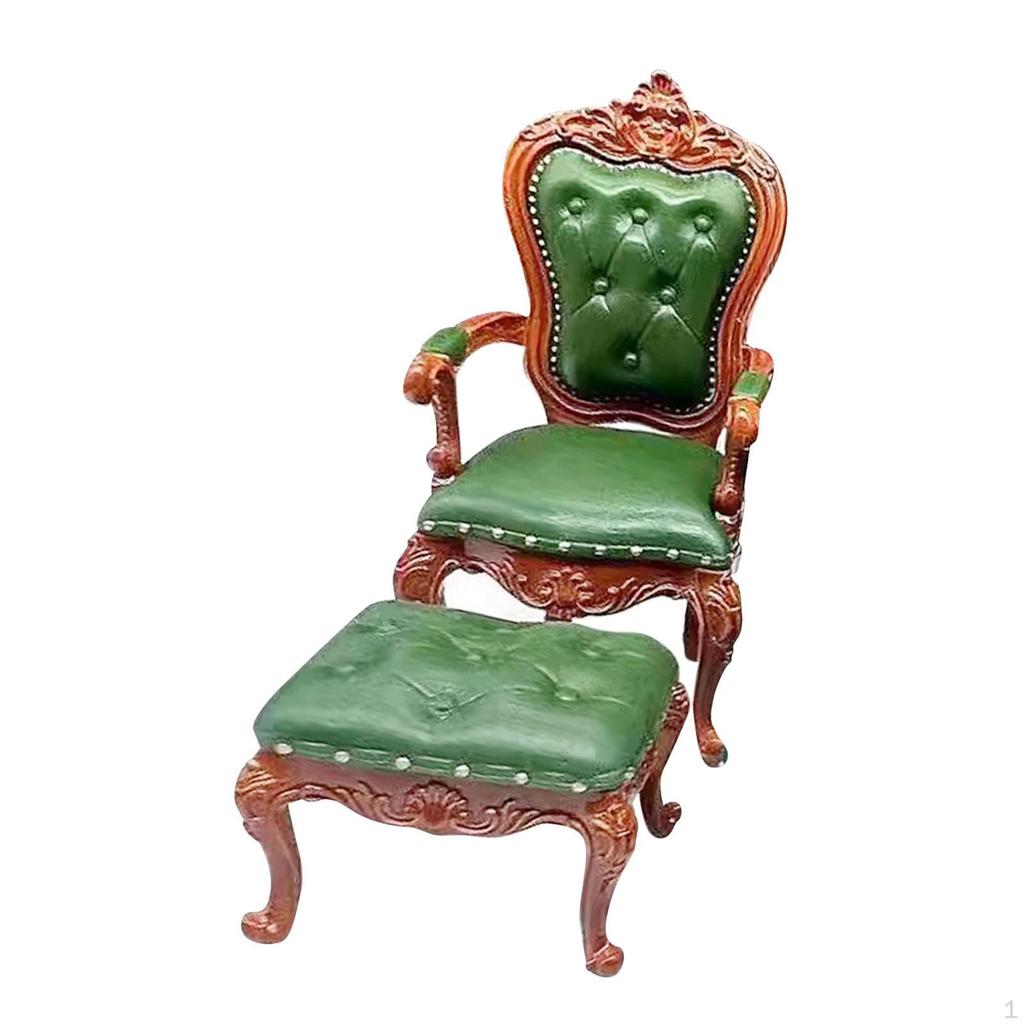 2 Pieces 1/12 Dollhouse Chair and Foot Stool, Simulation Accessories Toy, Doll