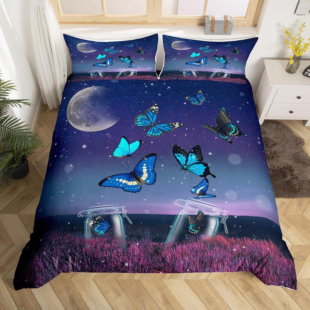 Comforter Butterfly Twin King Romantic Rose Flower Bedding Set 3Pcs For Boys Girls Room Botanical Floral Comforter