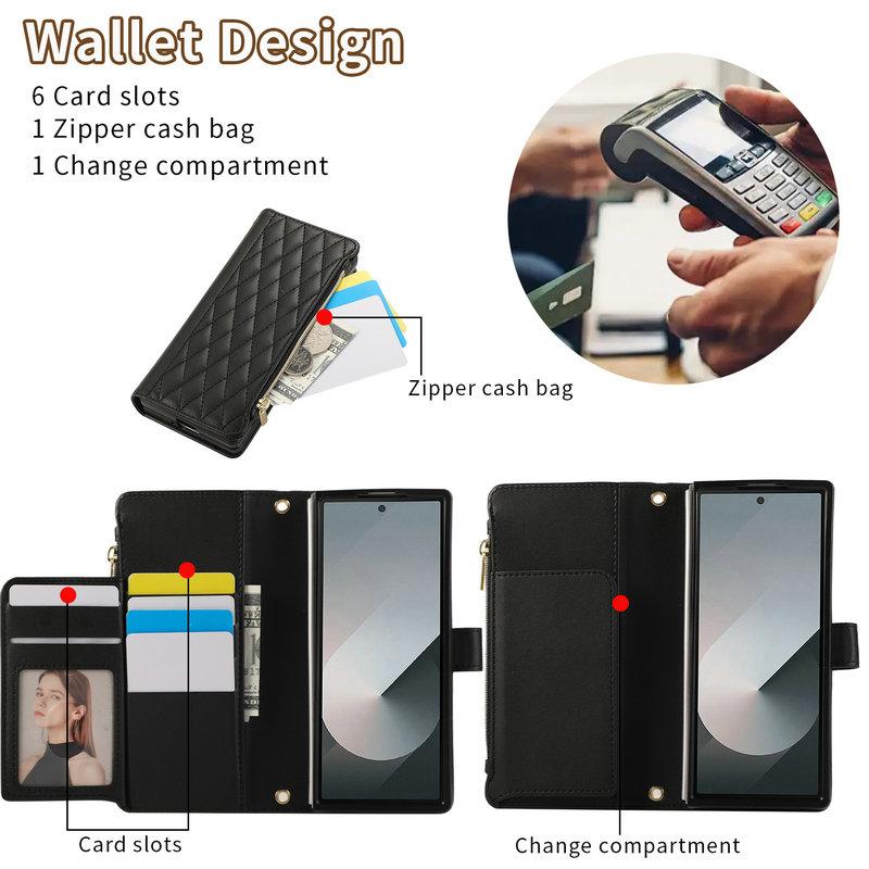 Flip Case for Samsung Galaxy Z Fold 8 Ultra 5G 2026 Zipper Leather Wallet Checkered Funda for Galaxy Z Fold8 Ultra Cover