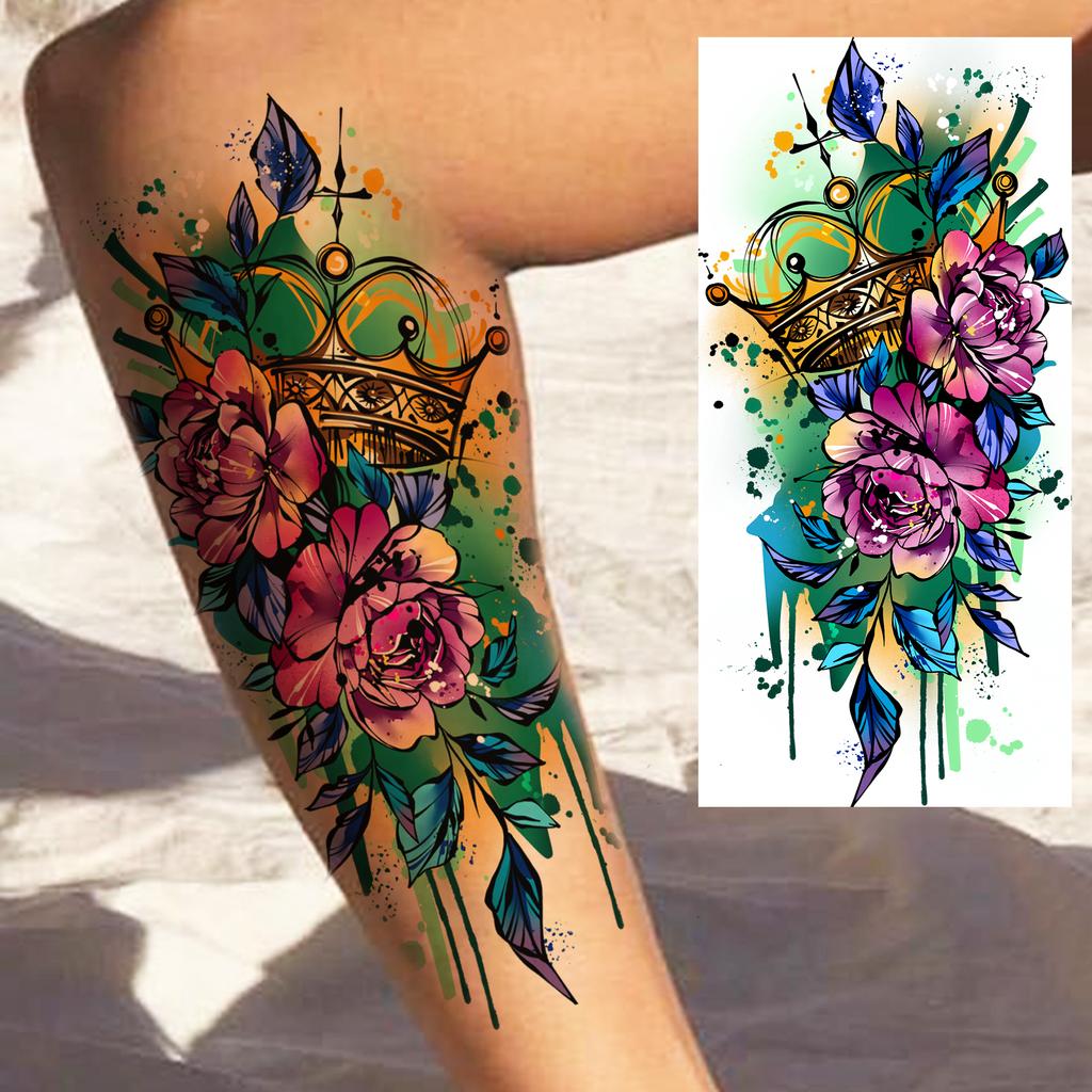 1 Sheet Butterfly Watercolor Flower Tiger Temporary Tattoos For Women Men Adults Fake Phoenix Parrot Lotus Tattoo Sticker Sleeve
