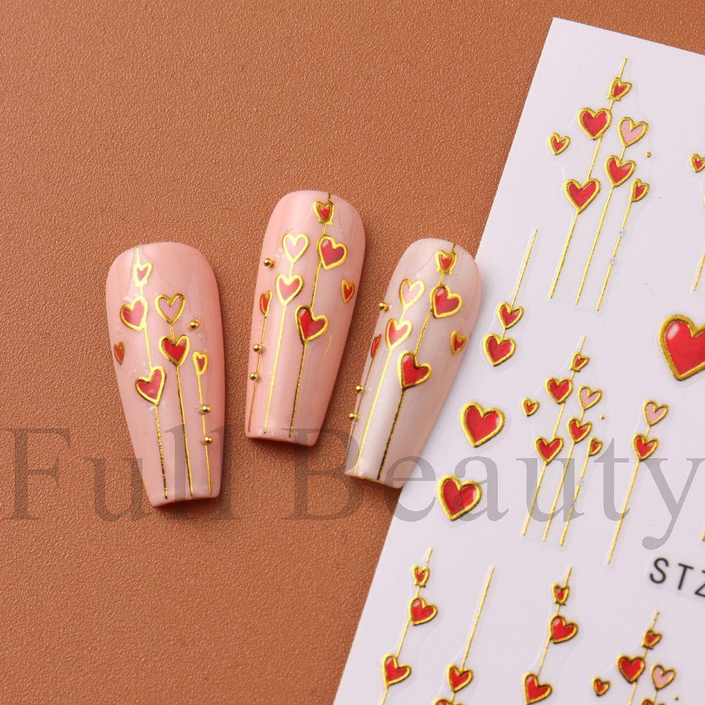 Nail Art Stickers Ins Golden Edge Love Line Valentine's Day Romantic 3D Adhesive Nail Stickers