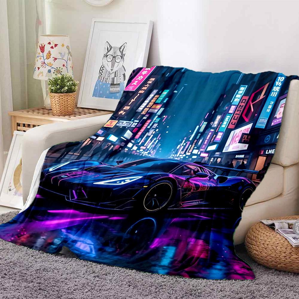 1pc Neon Cityscape Blanket Lightweight Flannel Blanket Throw Blanket For Sofa, Bed, Travel, Camping, Livingroom, Office, Couch