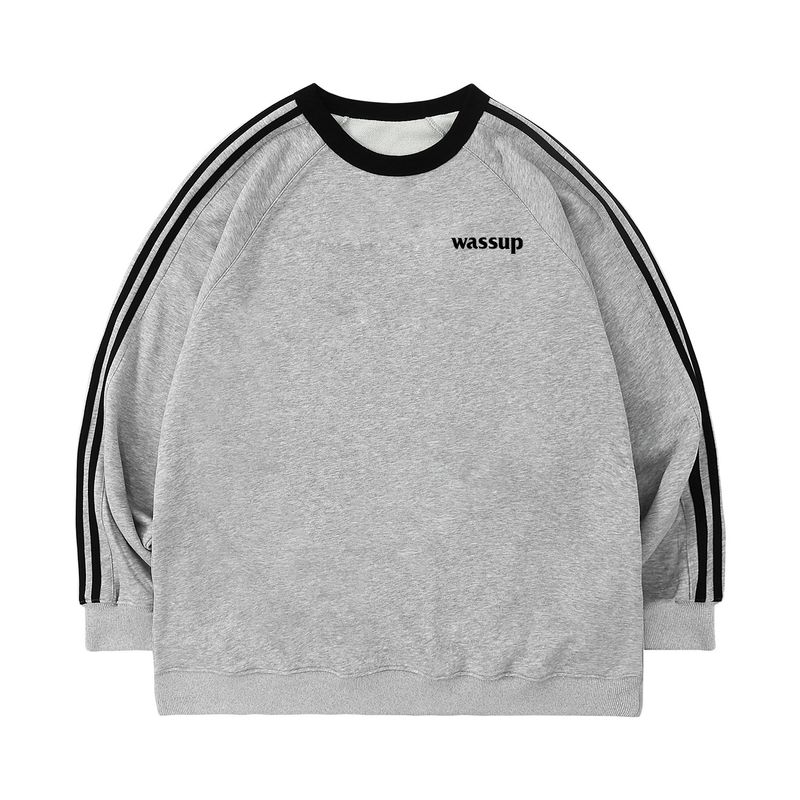 Wassup Sports Retro Three-Stripe Letter Sweatshirt for Men, New Autumn and Winter American Casual Loose Round-Neck Top