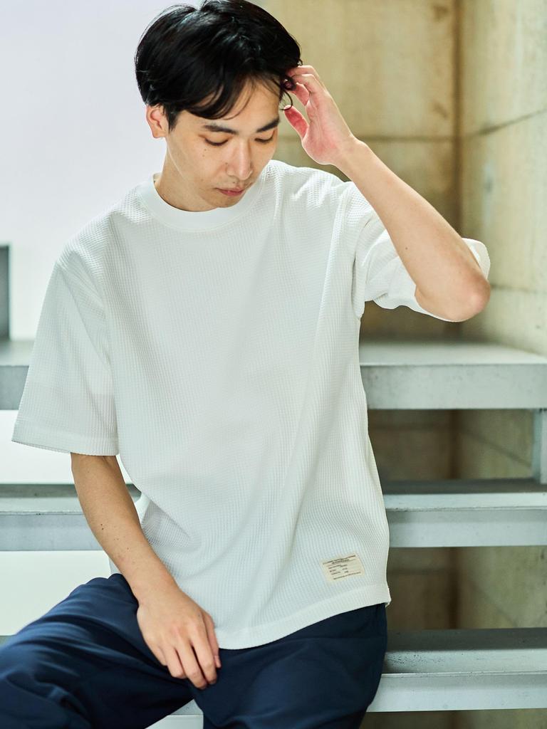 Beams Heart Quick-Dry S/S Waffle T-Shirt (Moisture-Wicking, Quick-Drying, and Pill-Reducing), Men's White, Size L, 42040348639