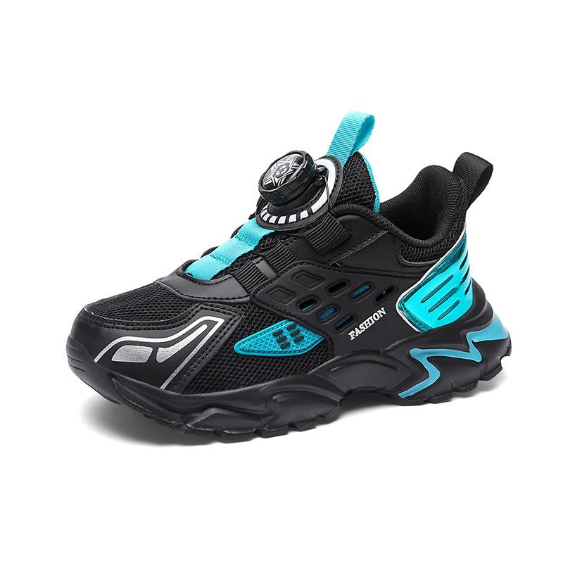 Boys Shoes Breathable Mesh Shoes 6-12 Years Old Spring and Autumn Lightweight Soft-soled Sports Shoes Children Middle and Older Children Button Runni