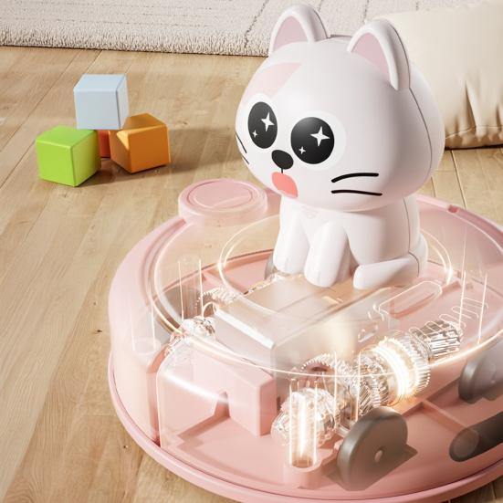 Cat Robotic Vacuum Cleaner Car Toy Inertial Drive Pull Back Cartoon Kitten Sweeper Vehicle Educational Toy Toddlers Boys Girls Gift