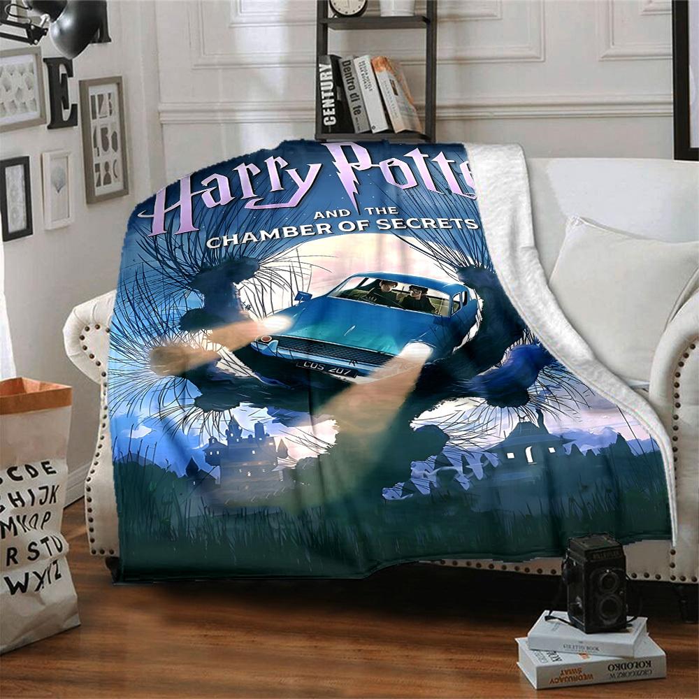 1pc Harry Potter Flannel Throw Blanket - HD Printed Lightweight Soft Warm All-Season Blanket for Sofa, Bed, Travel, Camping 015