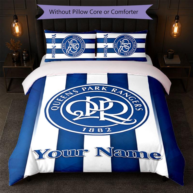 Queens Park Rangers FC Set Biancheria da Letto con Testo Nome Personalizzato 1 Copripiumino+2 Federe Logo Calcio Regalo Personalizzato per Occasione Speciale Decorazione Camera da Letto