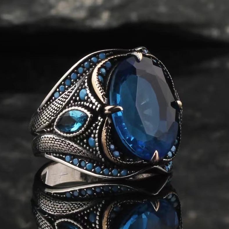 Retro Handmade Turkish Ring For Men Vintage Double Swords Black Zircon Rings Punk 2023 Trendy Islamic Religious Muslim Jewelry