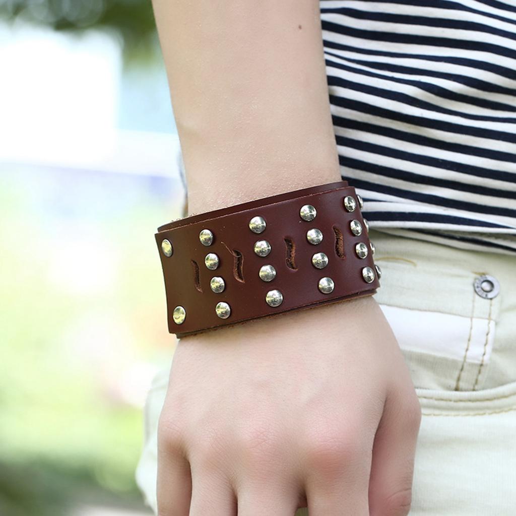   Bracelet Split Leather   Snap Button Rivet   Vintage Wrist Jewelry(Black )