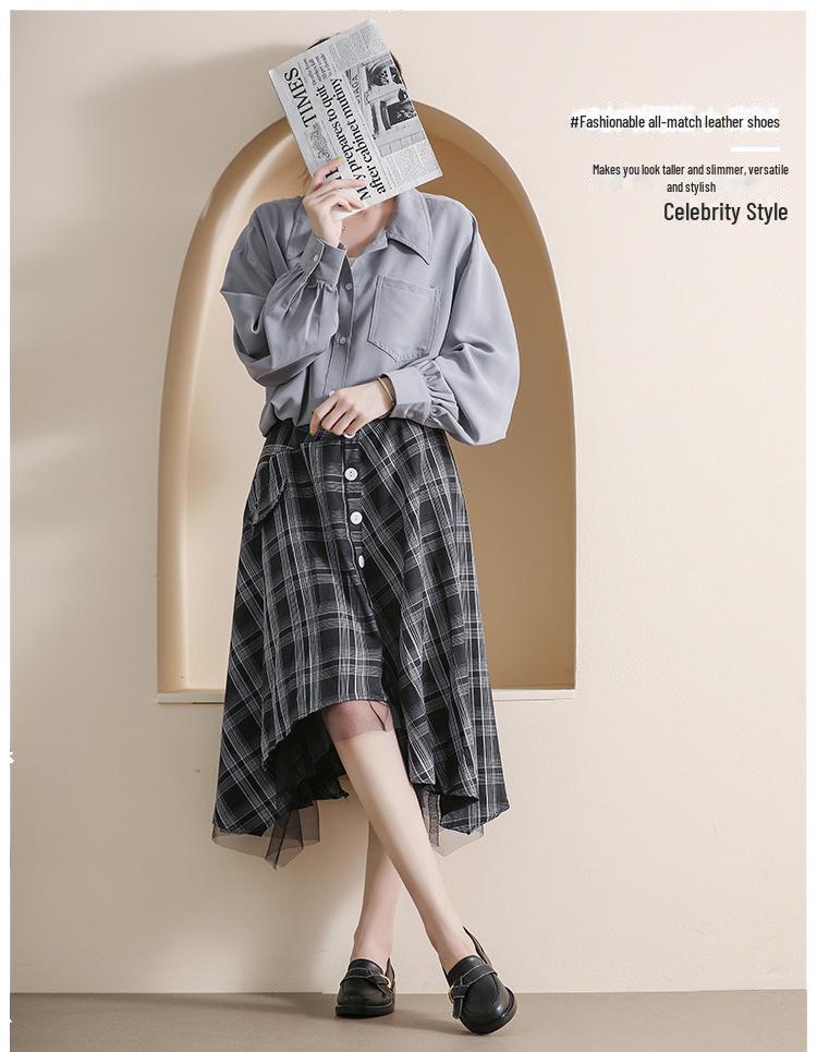 Dámské mokasíny z pravé kůže v britském stylu, černé - podzim 2025, měkká podrážka, pohodlný střední podpatek, plochá špička