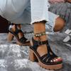 Ethnic Style Roman Line Sandals Summer Casual European American Thick Heels Women's High Heels