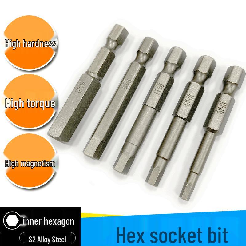 S2 Alloy Steel Extended Hex Socket Bit for Electric & Pneumatic Screwdrivers, High Hardness Square Head.