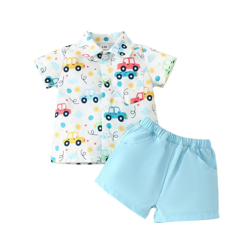 Summer Children Cartoon Cute Top Solid Color Shorts Two-piece Set