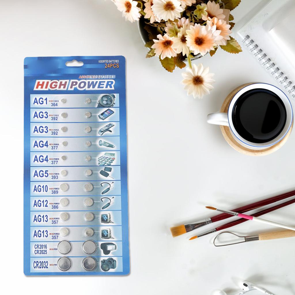 24Pcs AG1/AG3/AG4//AG5/AG10/AG12/AG13 Batteries Set for Watch Clock Camera Mixed Button Coin Cell Battery CR2016 CR2025