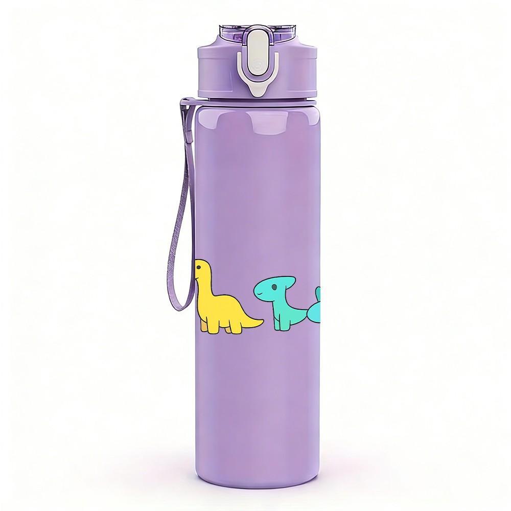 1PC Pastel Colorful Dinosaurs 750ml Color Plastic Sports Water Bottle Leakproof Flip Straw Lid Suitable for Sports Office Home Use