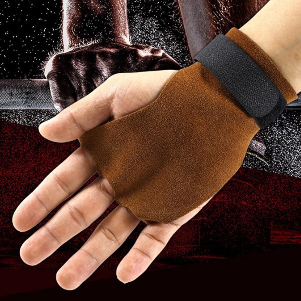 2 Pcs Leather Gymnastic Hand Grips Anti Skid Bodybuilding Grips Weight Lifting Pull Up Bar Workout Palm Protector Gloves