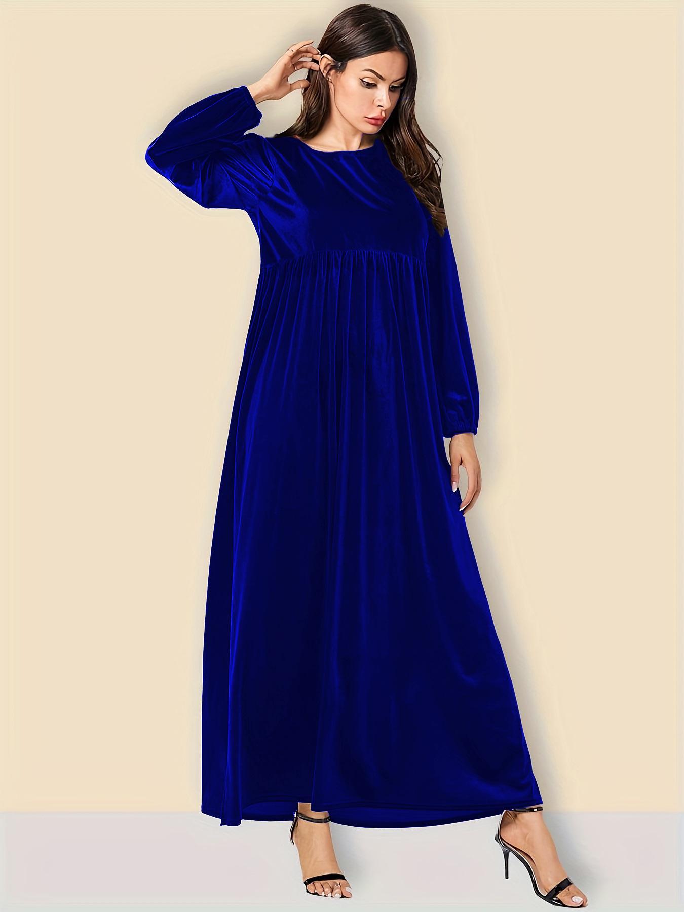 

2025 A/W Women s Velvet Round Neck Long Sleeve Loose Dress - European & American Style Small синій