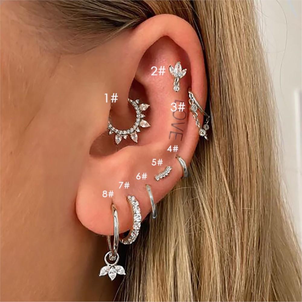 1PC Zircon Crown Tragus Helix Piercing Earrings For Women Stainless Steel Labret Stud Earings Cartilage Ear Body Jewelry Gifts