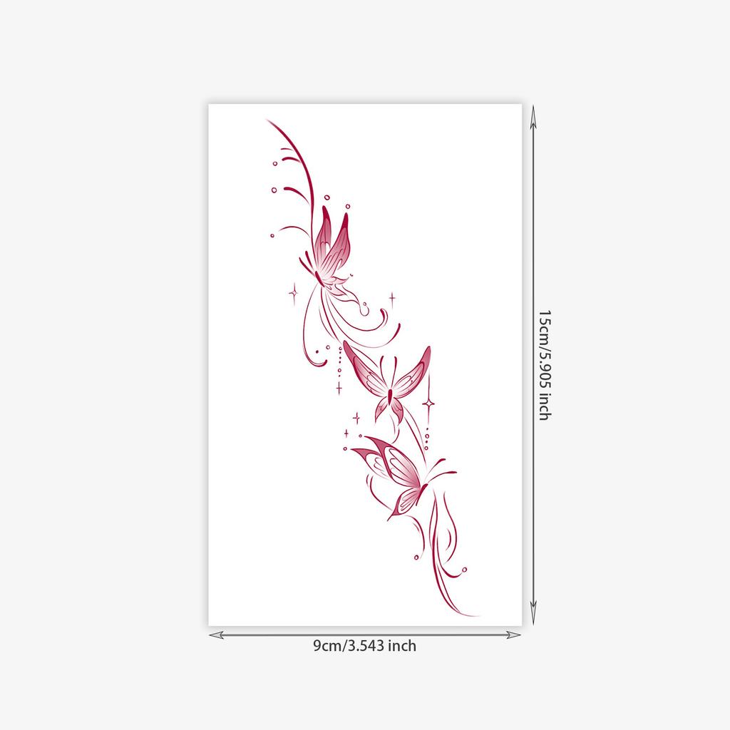 Burgundy Gradual Change Butterfly Tattoo Sticker, Waterproof And Long-Lasting, Gentle Arm Model, Simulated Tattoo Sticker