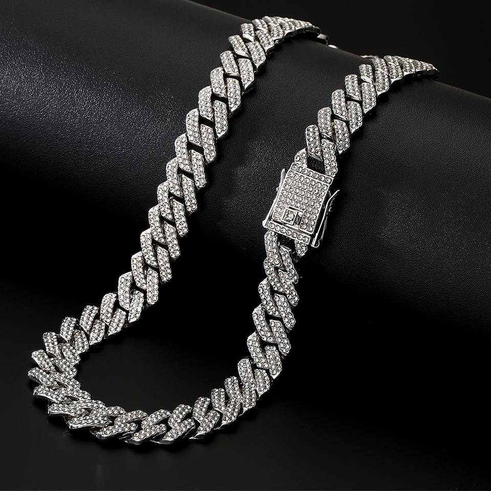 

Yupsk 45/50CM Men Women Hip Hop Cuban Chain Iced Out Bling Rhinestone Necklace Hiphop Crystal Necklaces Fashion Jewelry