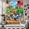 Wall Hanging Tapestry With Custom Name & Text, Smurfs Decorative Tapestry For Bedroom