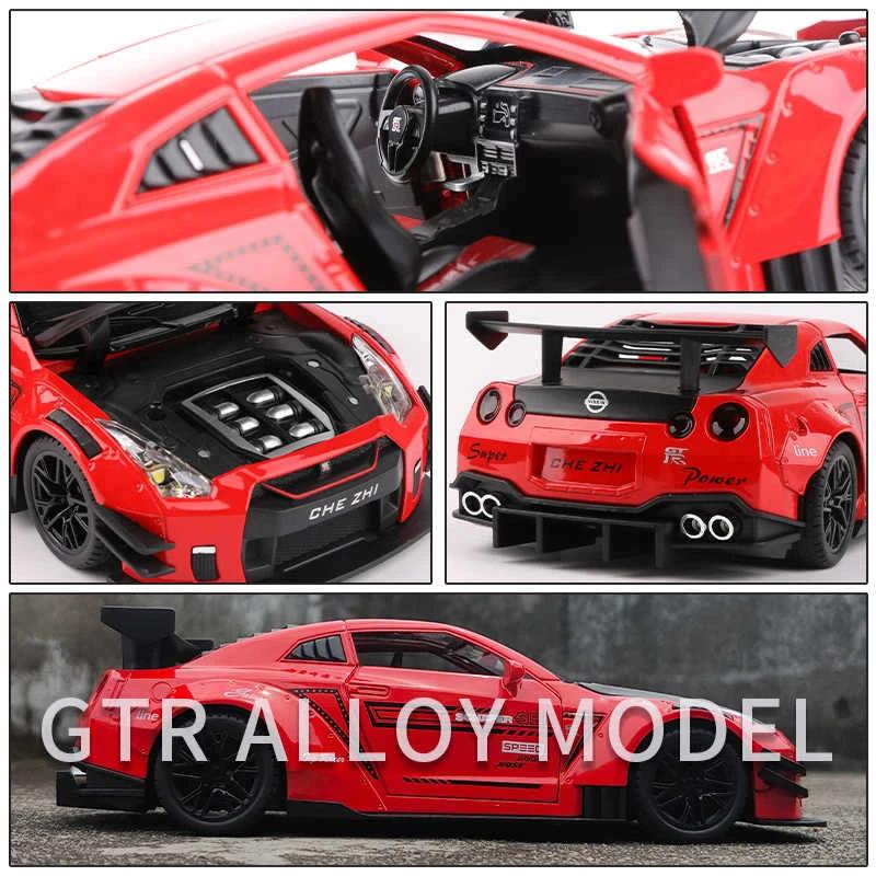1/24 Skyline Ares Nissan GTR R34 R35 Legierung Sportwagen Modell Diecast Metall Rennwagen Modell Simulation Sound Licht Kinderspielzeug Geschenk