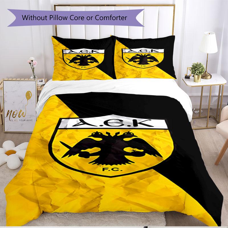 3-teiliges Bettbezug-Set (1 * Bettbezug + 2 * Kissenbezug, ohne Kern), AEK Athen FC Print Weiches Ganzjahres-Bettwäscheset, Schlafzimmerdeko Geschenk