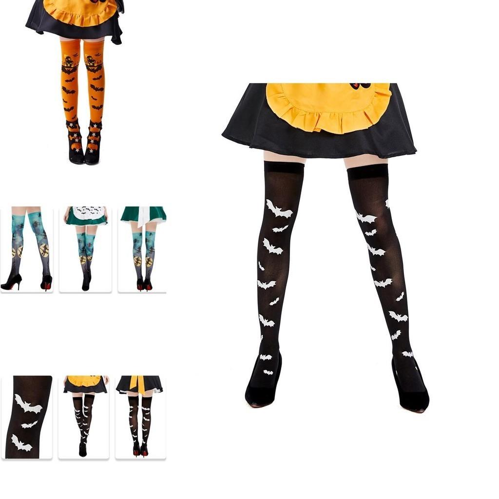 Halloween Costume Accessories Over The Knee Socks With Bat Print For Ladies