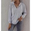 Women Striped Print Long Sleeve Hoodie With Drawstring And Kangaroo Pocket Casual V Neck Sweatshirt