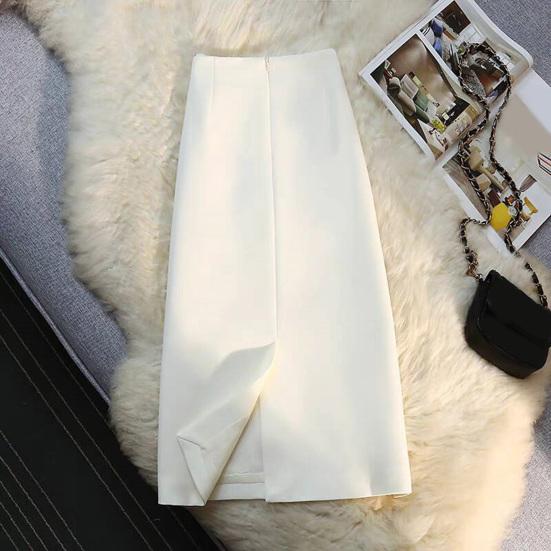 Women Suit Skirt A-Line Style High-Waisted Design Midi Skirt Back Slit