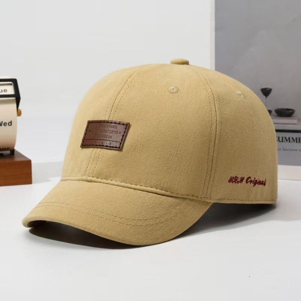 Short Brim Dad Hat Cotton Streetwear Cap Minimal Leather Patch Baseball Cap For Women Men