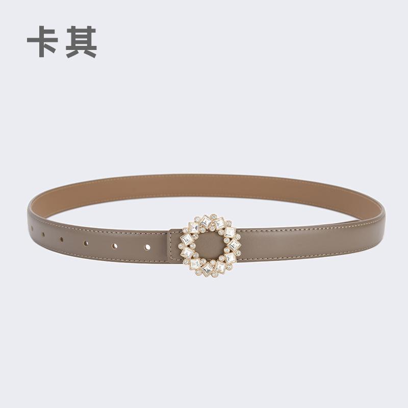Four Seasons Available Belts Women'S Fashion Versatile Trendy Decoration Suits Cowhide Thin Belt Diamond Genuine Leather Ins Style Jeans Belt