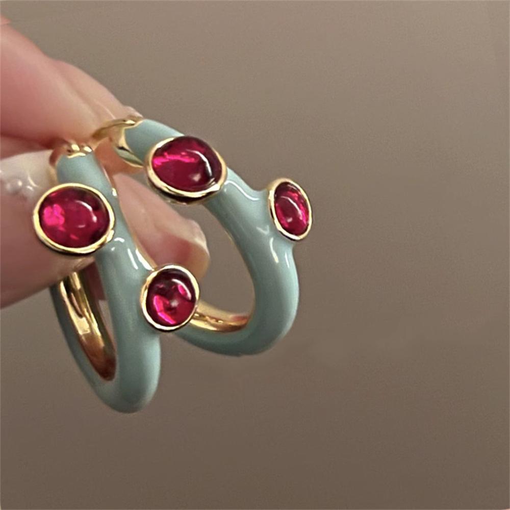 Retro Drop Glaze French Earrings Ear Buckle High Grade Blue Red Color Matching Ear Buckle Vintage Elegant Circular Earrings Women Party Gifts