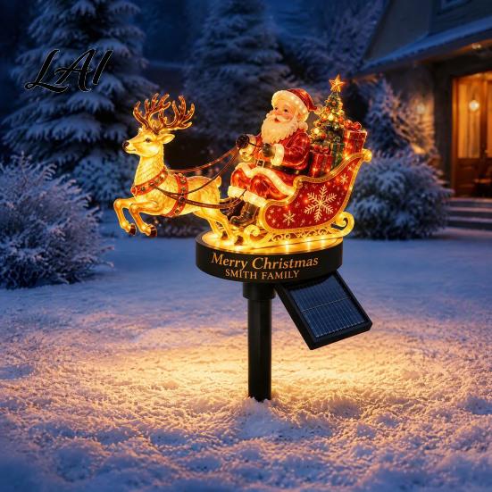 Warm White Festive Garden Lamps Santa And Reindeer Sleigh Solar Stake Light LED Christmas Pathway Holiday Landscaping Lighting Lamp Powered Outdoor