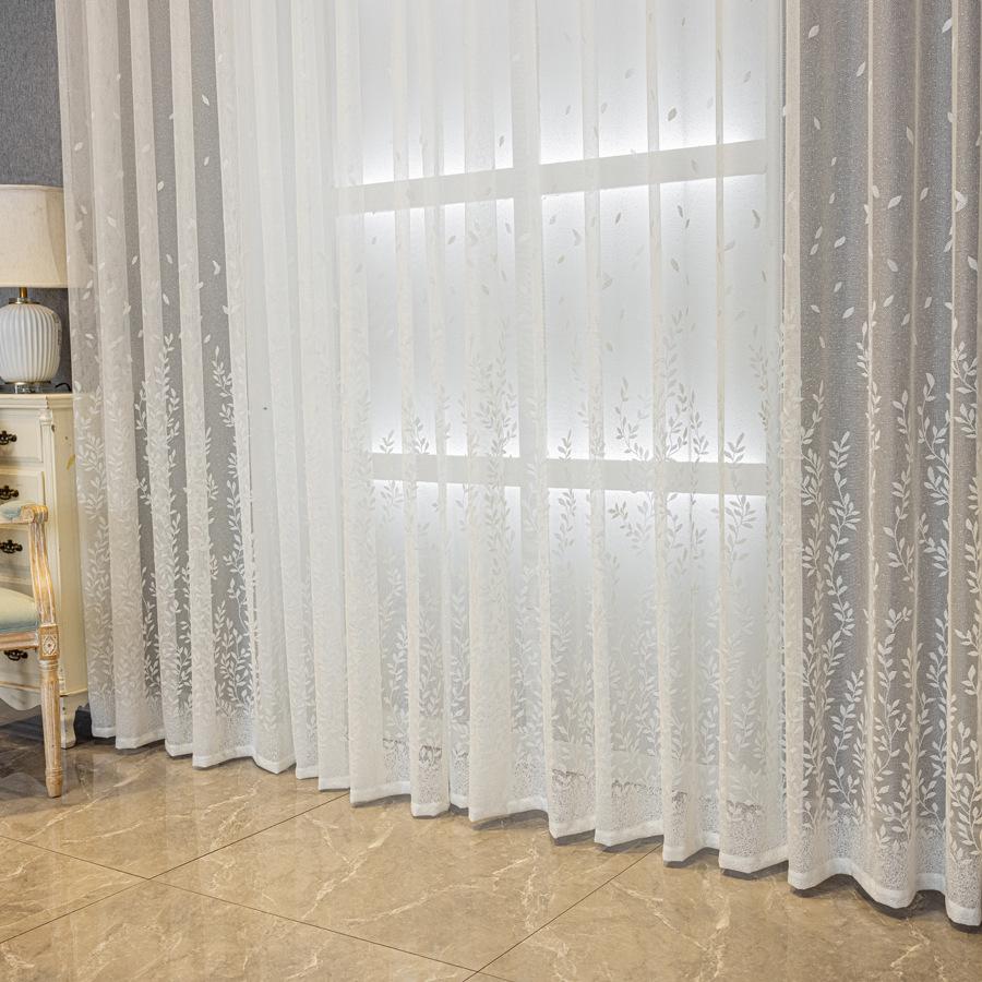 White Leaf Drapes, Sheer Tulle Curtains with Embroidery, Easy To Hang, Suitable for Bedroom, Living Room, Balcony, Farmhouse