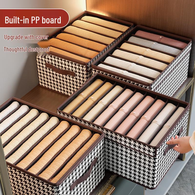 Trendy Houndstooth Foldable Storage Box with Window - Non-Woven Fabric for Underwear