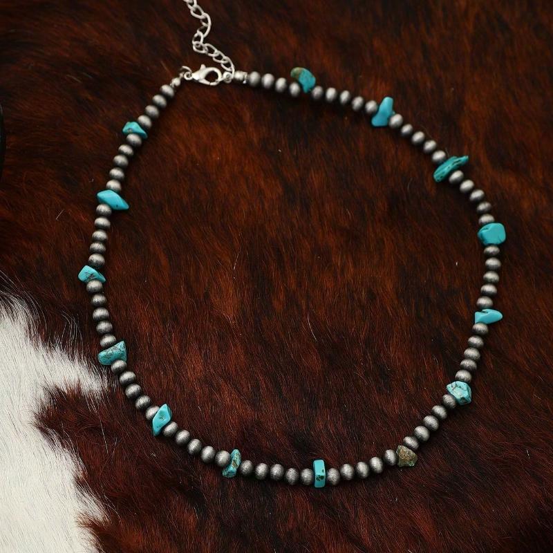 

1 шт. Ожерелье в ковбойском стиле вестерн, винтажное, с бирюзой и искусственным жемчугом навахо, подходит для повседневной носки женщинами