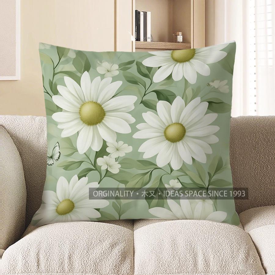 

Home Decor Green Floral Daisy Pattern Pillow Cover Pattern Cushion Cover Suitable For Sofa Bedroom Car Pillow Cover 40x40cm