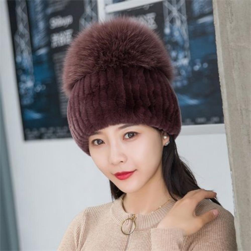 Rabbit Fur Hat Women's Winter Fashion Rex Rabbit Fur Hat Winter Warm Fox New Style Hat Ear Protection Thick Hat for Women