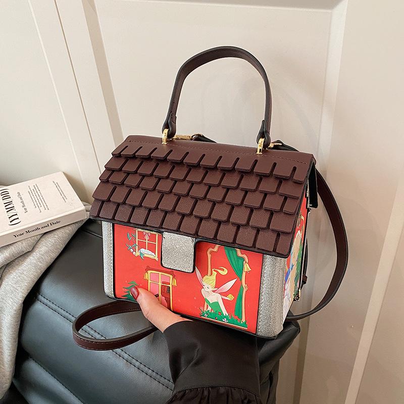 

Personality funny house bag women 2025 new Mori fashion niche shoulder bag cartoon fun messenger small square bag червоний
