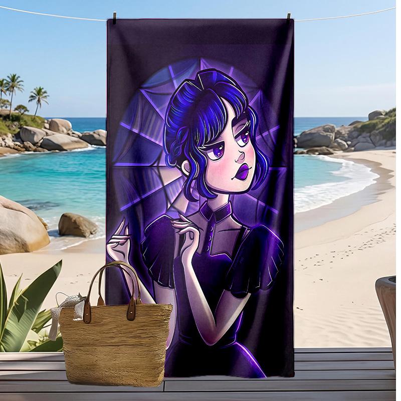Wednesday tv Printed Quick Dry Beach Towel Super Absorbent Soft Lightweight Bath Towel for Pool Summer Travel