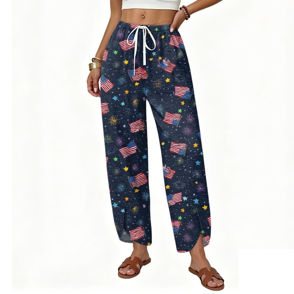 Pantalon imprimé large à cordon de serrage pour femme - Pantalon décontracté coupe droite ample pour un usage quotidien