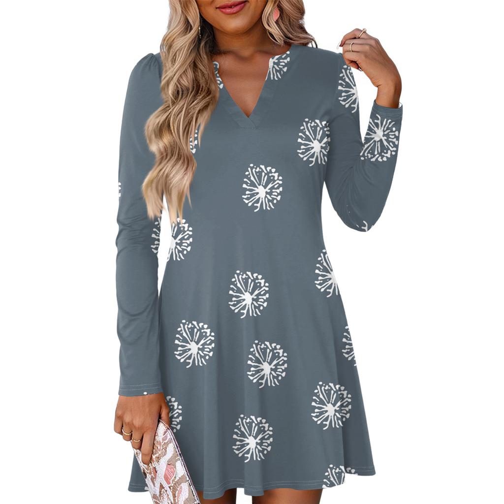 Women's Fashion Plaid V-Neck Long Sleeve Dress