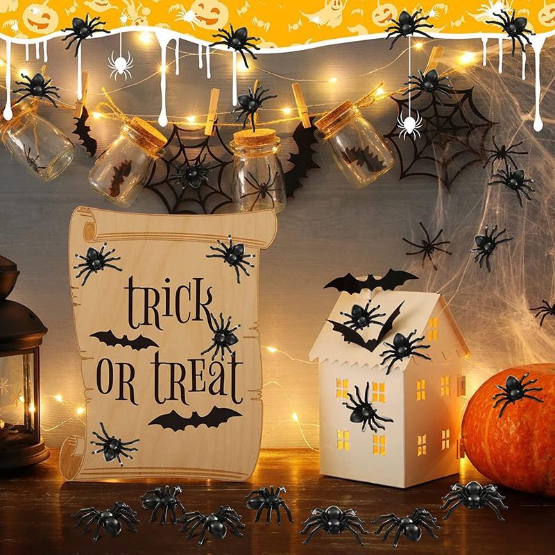 100PCS realistická plastová simulace pavouka Pavoučí hmyz Záludná rekvizita Žert Hračka Strašidelný horor Novinka Vtipný Halloween duch dárek