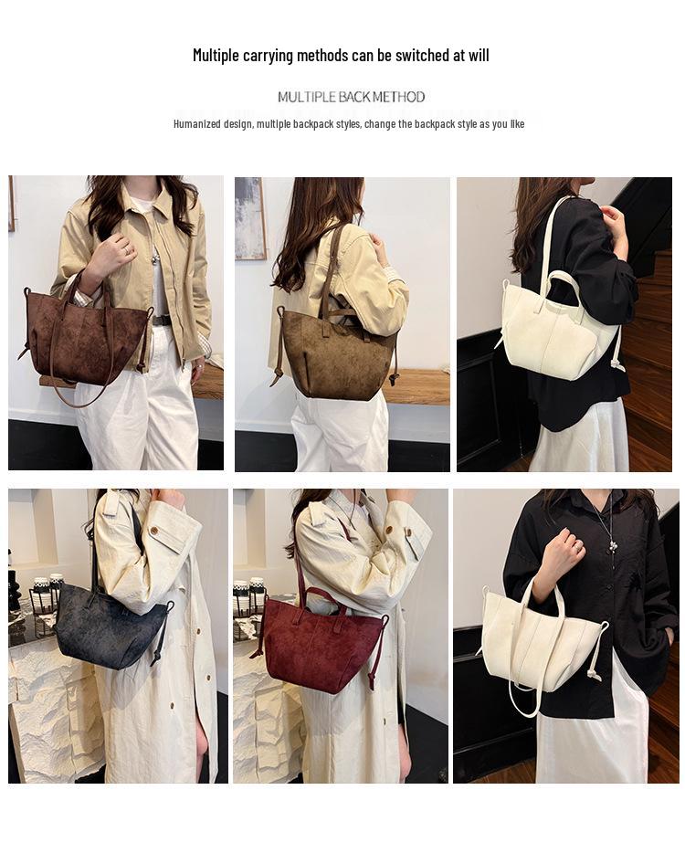 Retro Suede Tote Bag: Women's Large-Capacity Shoulder & Underarm Handbag In Lazy, Versatile Style