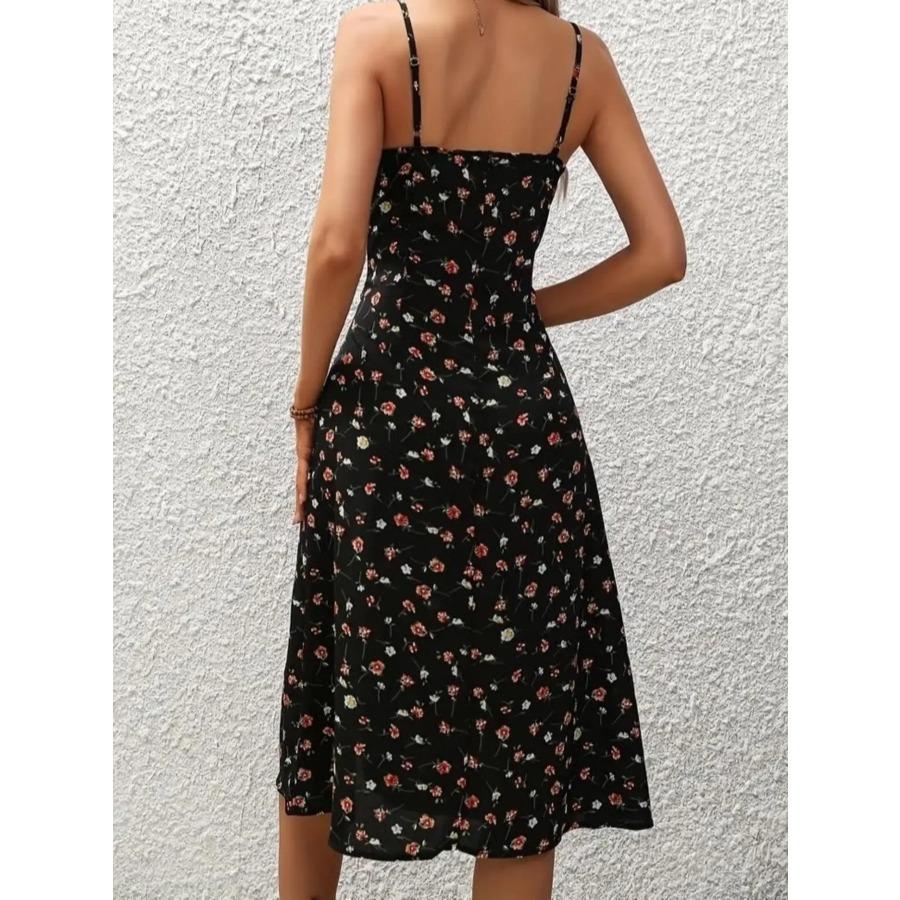 Women's Floral Print Asymmetrical Hem Long Dress Bohemian Style Sleeveless Midi Dress for Daily Wear Beach Vacation
