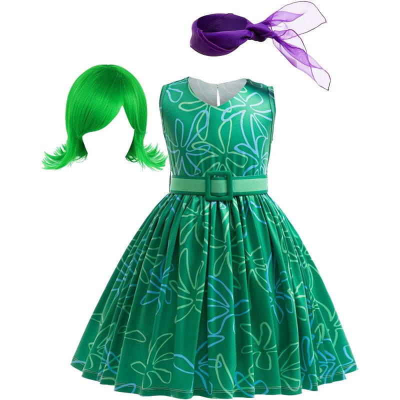 Cute and Fun Outfits for Girls Inside Out A-Line Skirt Belt Scarf and Wig Perfect for Halloween Dress Up